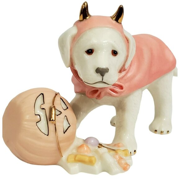 Lenox Puppy Sweet Little Devil Labrador Halloween Dog Pumpkin 24k Gold Accents - Picture 5 of 12